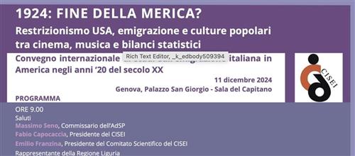 Convegno: 1924: FINE DELLA MERICA?